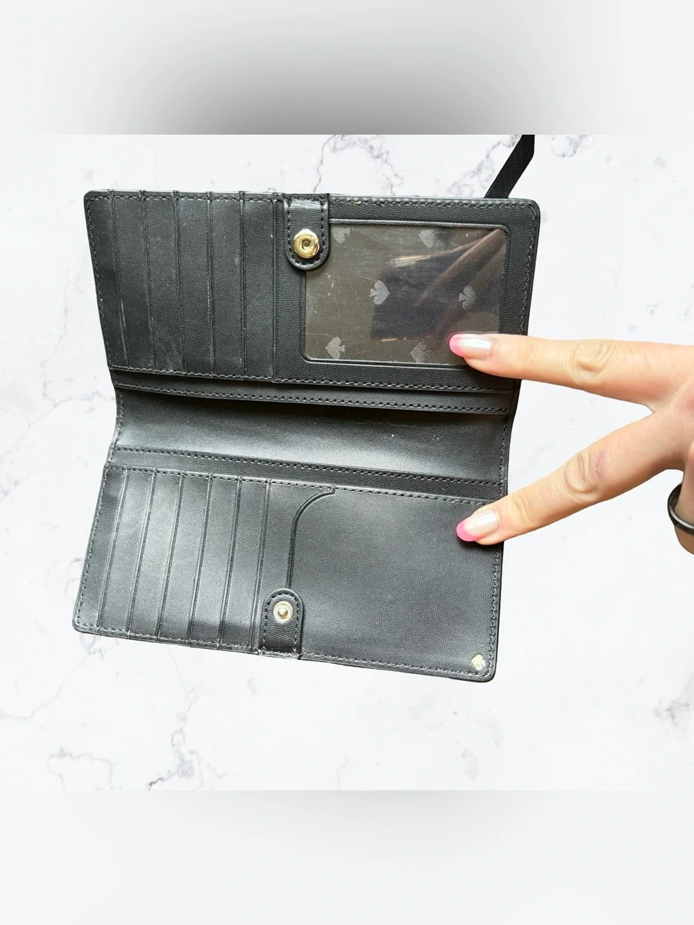 Kate Spade Black Saffiano Zip Wallet with Gold Logo